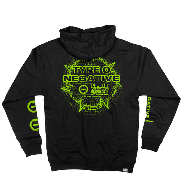 TYPE O NEGATIVE 'LIFE IS KILLING ME' full zip hockey hoodie in black back view