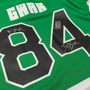 GWAR 'THE BONESNAPPER' deluxe limited edition autographed hockey jersey in kelly green, white, and black back view