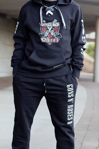 GUNS N' ROSES 'WORLDWIDE' hockey jogging pants in black front view on model
