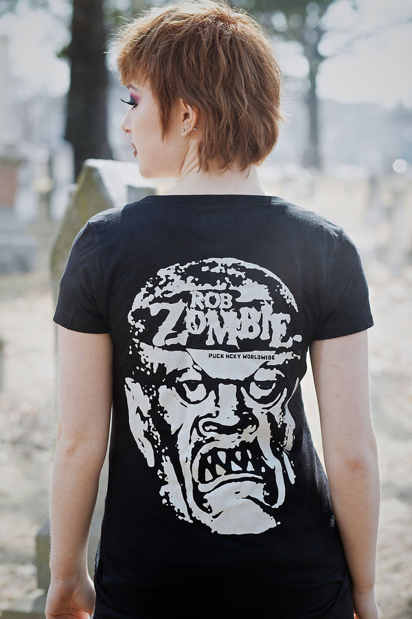 ROB ZOMBIE 'SKATERBEAST' women's short sleeve hockey t-shirt back view on model