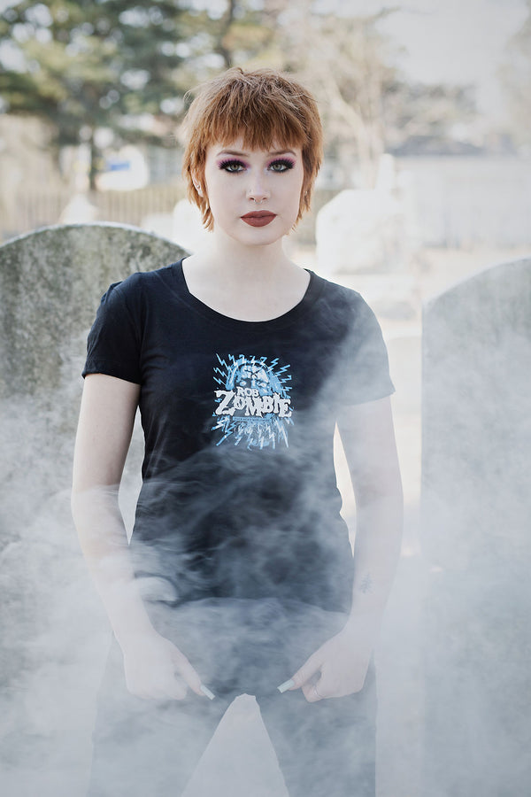 ROB ZOMBIE 'SKATANIC' women's short sleeve hockey t-shirt front view on model