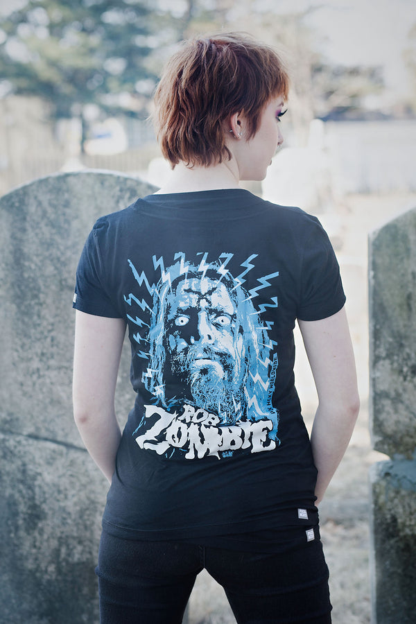 ROB ZOMBIE 'SKATANIC' women's short sleeve hockey t-shirt back view on model