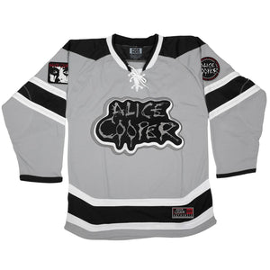 ALICE COOPER 'CLASSIC' deluxe hockey jersey in grey, black, and white front view