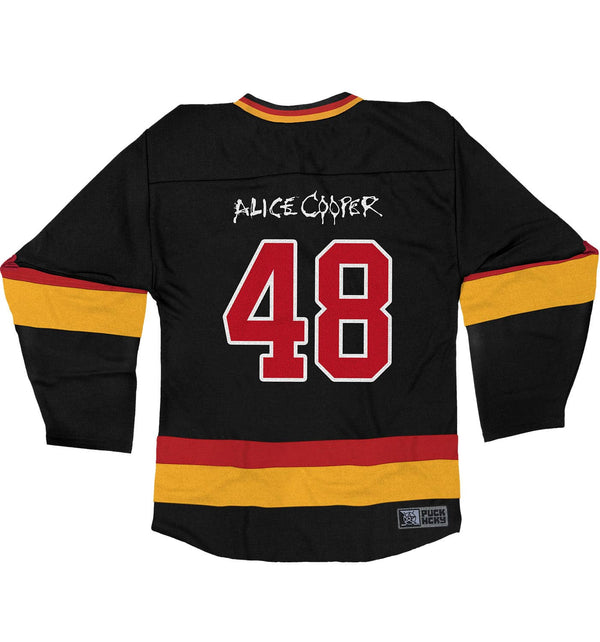 ALICE COOPER 'SCHOOLS OUT' DELUXE hockey jersey in black, gold, and red back view