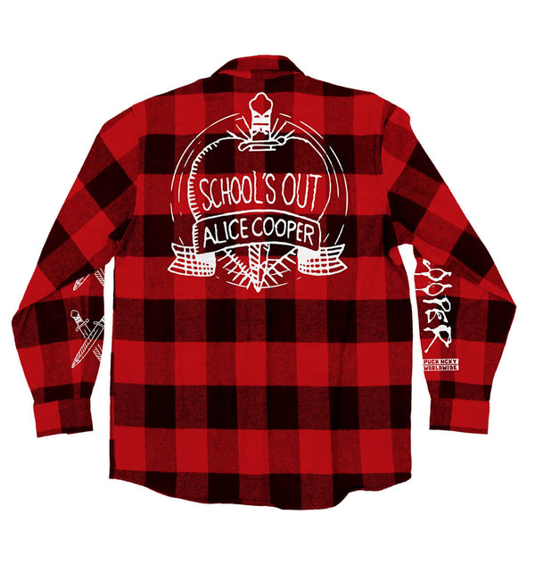 ALICE COOPER ‘SCHOOLS OUT’ hockey flannel in red plaid back view