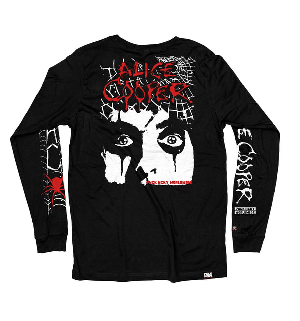 ALICE COOPER ‘THE SPIDERS’ long sleeve hockey t-shirt in pink or black back view