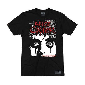 ALICE COOPER ‘THE SPIDERS’ short sleeve hockey t-shirt in black front view