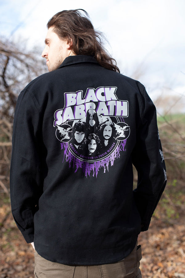 BLACK SABBATH ‘CHILDREN OF THE RINK’ hockey flannel in black back view on model
