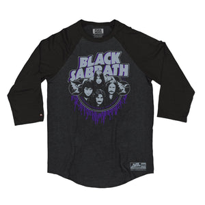 BLACK SABBATH ‘CHILDREN OF THE RINK’ hockey raglan t-shirt in black heather with black sleeves front view