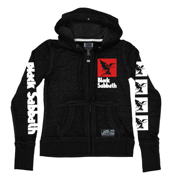 BLACK SABBATH ‘IRON MAN’ women's full zip hockey hoodie in acid black front view