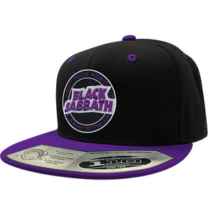 BLACK SABBATH ‘SCOREBLIND’ snapback hockey cap in black with purple brim front view