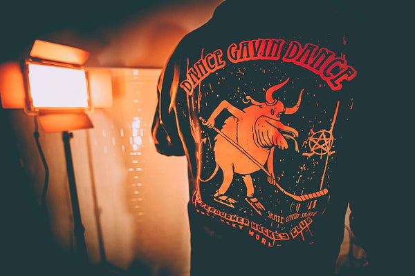 DANCE GAVIN DANCE ‘AFTERBURNER’ full zip hockey hoodie in black back view on model