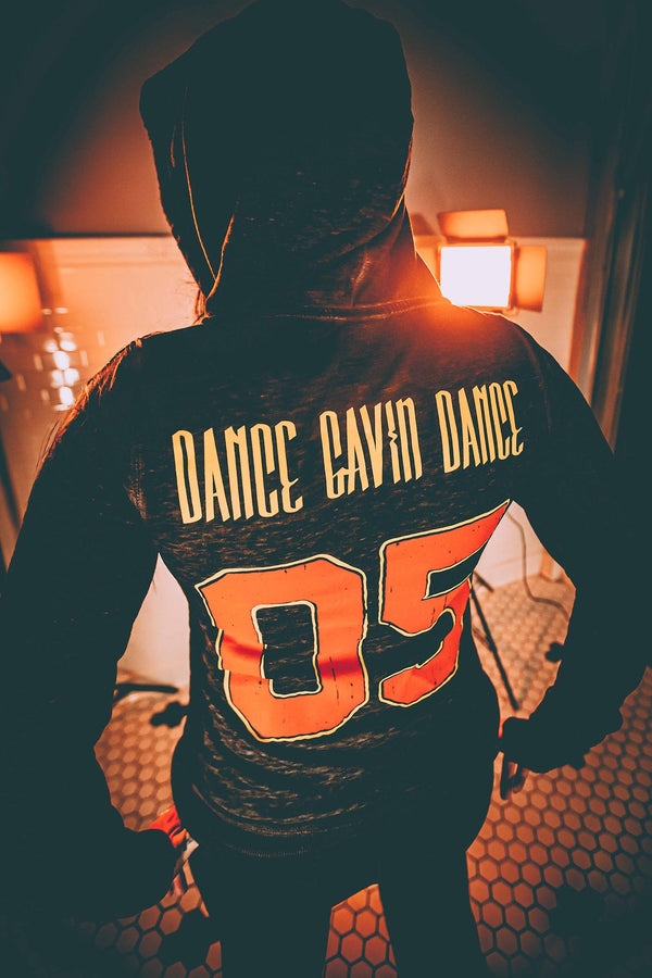 DANCE GAVIN DANCE ‘EMBER’ women's full zip hockey hoodie in acid black back view on model