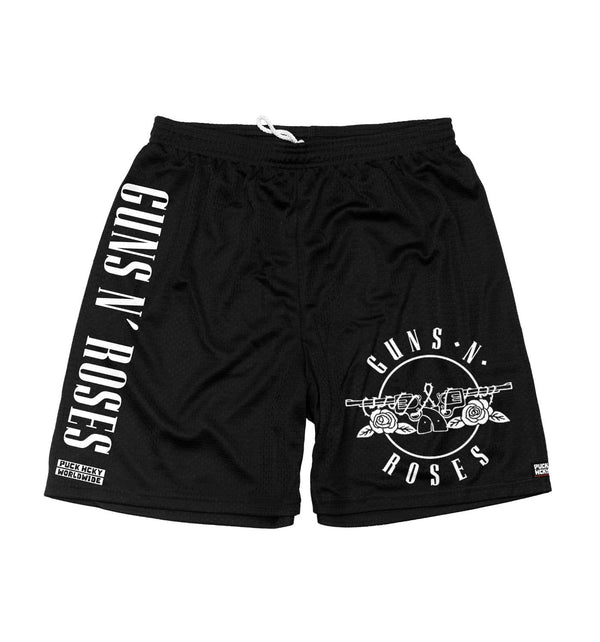 GUNS N' ROSES 'WORLDWIDE' mesh hockey shorts in black front view