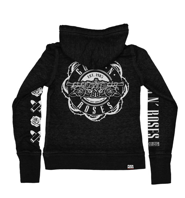 GUNS N' ROSES ‘WORLDWIDE’ women's full zip hockey hoodie in acid black back view