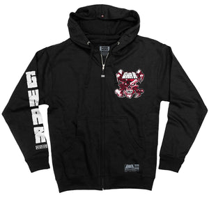 GWAR ‘CROSSBONES CROSSCHECK’ full zip hockey hoodie in black front view
