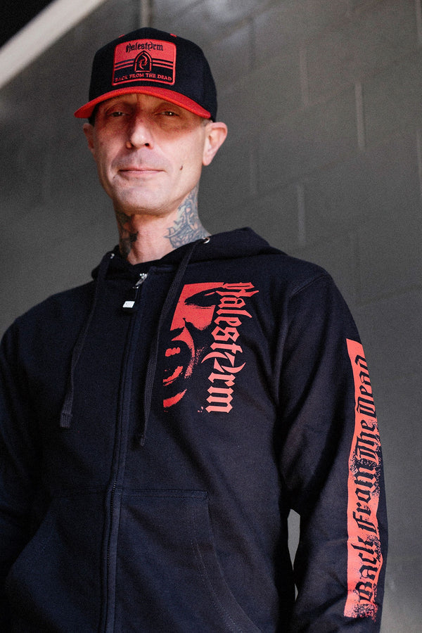 HALESTORM 'BACK FROM THE DEAD' full zip hockey hoodie in black front view on model