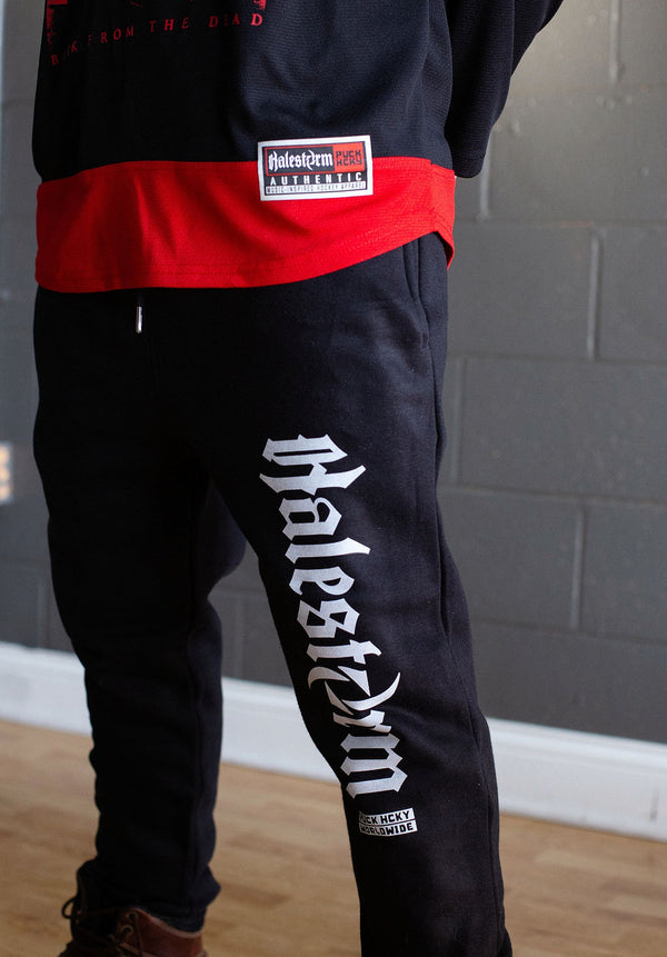HALESTORM ‘BOMBSHELL’ hockey jogging pants in black front view on model