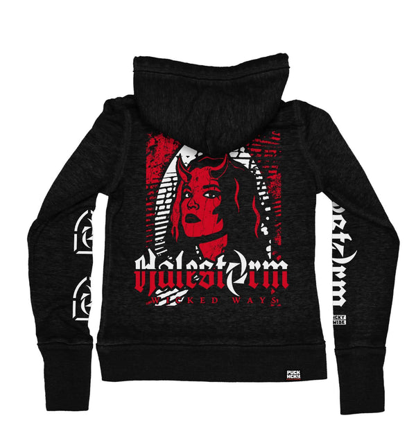 HALESTORM 'WICKED WAYS' women's full zip hockey hoodie in acid black back view