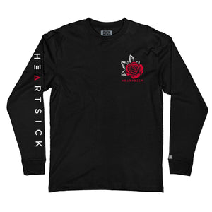 HEARTSICK ‘THE SNAKE AND THE ROSE’ long sleeve hockey t-shirt in black front view