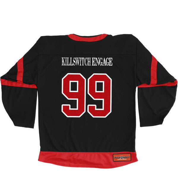 KILLSWITCH ENGAGE 'SKATE BY DESIGN' hockey jersey in black and red back view