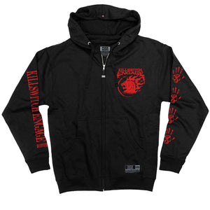 KILLSWITCH ENGAGE ‘SKATE BY DESIGN’ full zip hockey hoodie in black front view