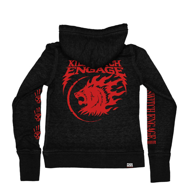 KILLSWITCH ENGAGE ‘SKATE BY DESIGN’ women's full zip hockey hoodie in acid black back view