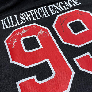 KILLSWITCH ENGAGE 'UNLEASHED' limited edition autographed deluxe hockey jersey in black, white, and red back view