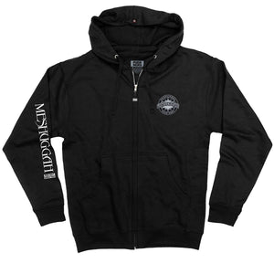 MESHUGGAH 'CHAOSPHERE' full zip hockey hoodie in black front view