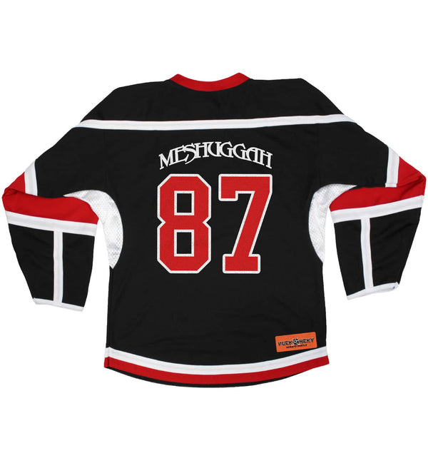 MESHUGGAH 'CHAOSPHERE 2.0' hockey jersey in black, white, and red back view