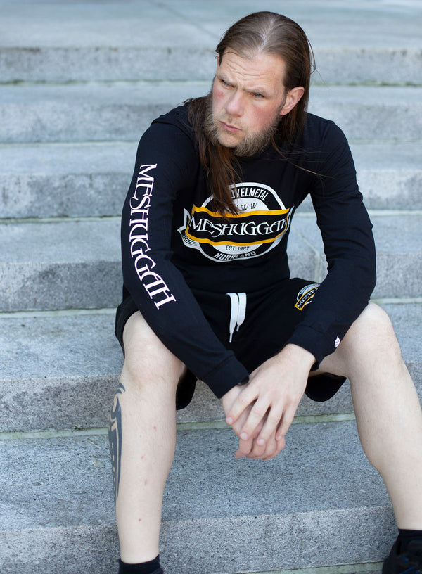 Meshuggah 'Knovelmetal' long sleeve hockey t-shirt in black on model