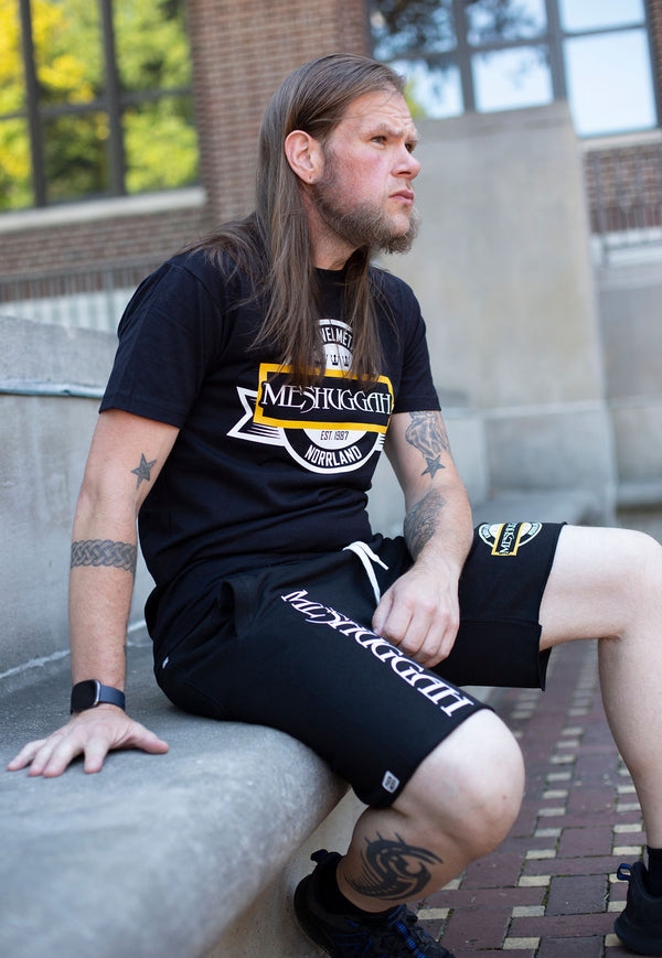 MESHUGGAH 'KNÖVELMETAL' short sleeve hockey t-shirt in black on model