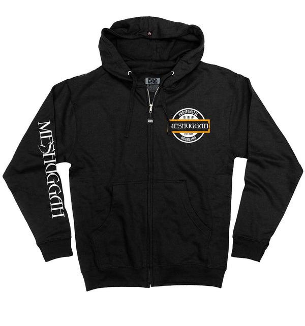 MESHUGGAH 'KNÖVELMETAL' full zip hockey hoodie in black front view