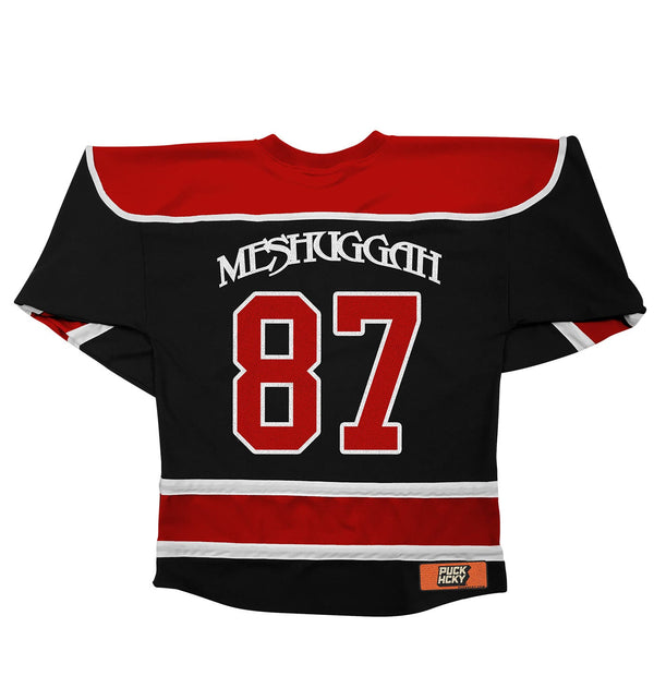MESHUGGAH 'THIS SPITEFUL SKATE' hockey jersey in black, red, and white back view