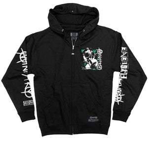 MINISTRY ‘MORAL HYGIENE’ full zip hockey hoodie in black front view