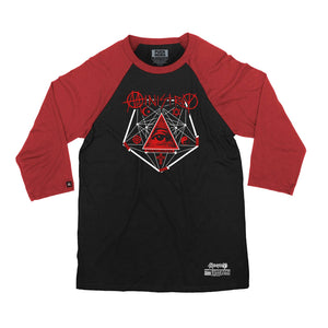 MINISTRY 'PENTA-PUCK' hockey raglan t-shirt in black with red sleeves