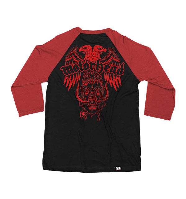 MOTÖRHEAD 'EAGLE' hockey raglan t-shirt in black with red sleeves back view