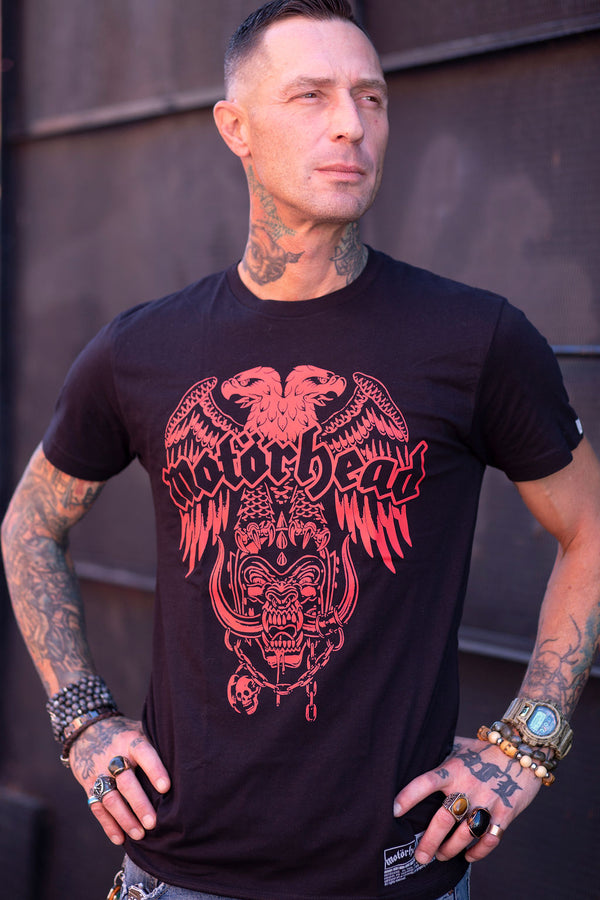 Motorhead 'Eagle' short sleeve hockey t-shirt in black on model