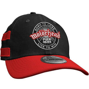 MOTÖRHEAD 'OFFICIAL PUCK' stretch fit hockey cap in black with red brim and stripes