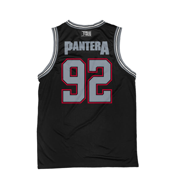 PANTERA 'A VULGAR DISPLAY' sleeveless summer league jersey in black, grey, and white back view