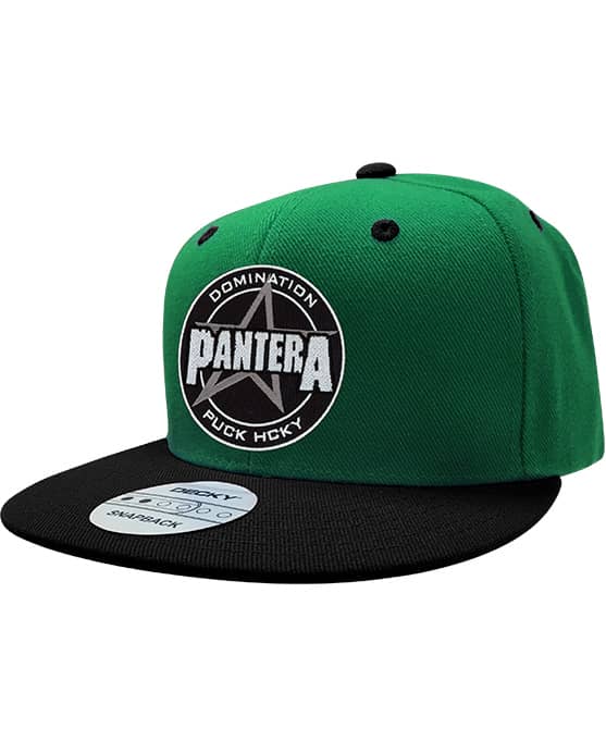 PANTERA 'LET'S DOMINATE' flat bill snapback hockey cap in green with black bill
