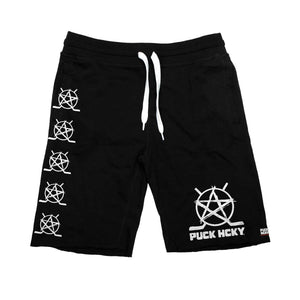 PUCK HCKY ‘BIG STAR’ fleece hockey shorts in black front view