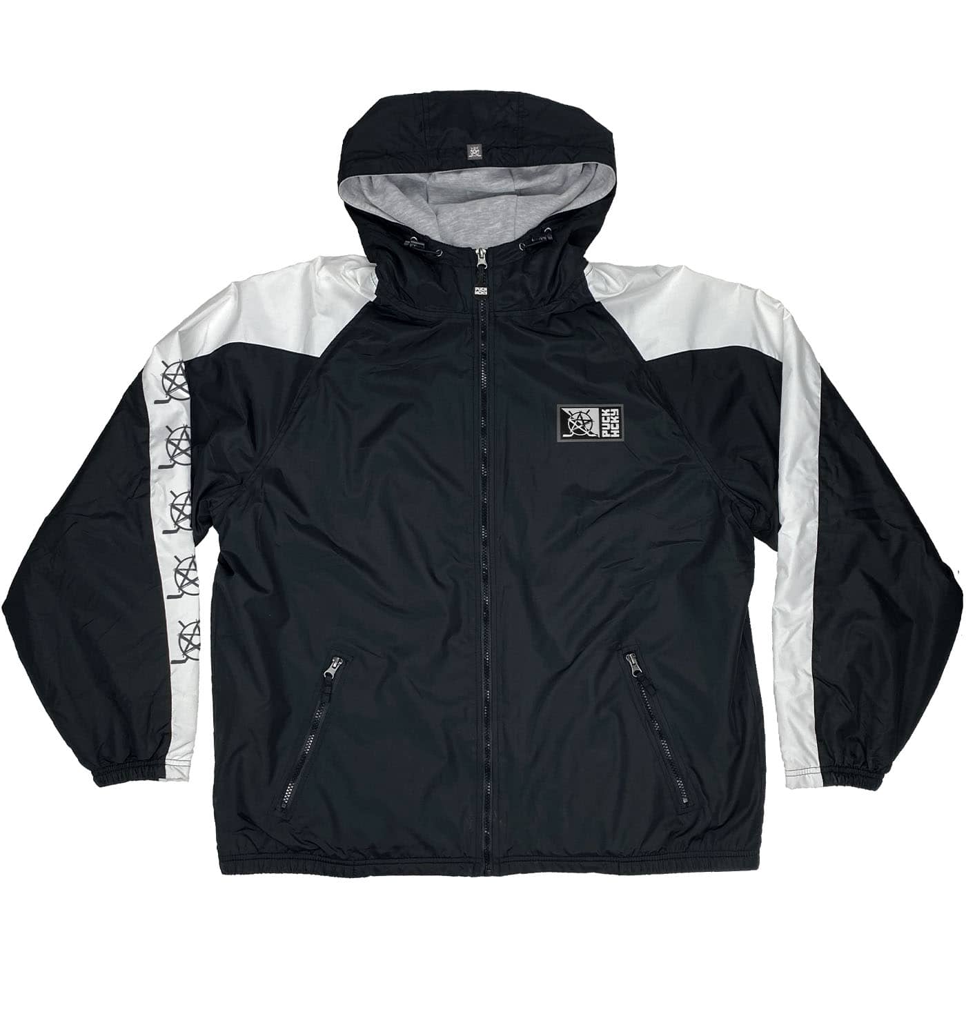 PUCK HCKY 'BIG STAR' zip-up hockey homefield jacket in black and white front view