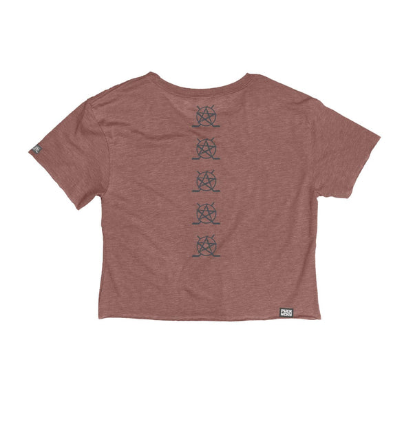 PUCK HCKY 'BOX' women's hockey crop top in pink back view