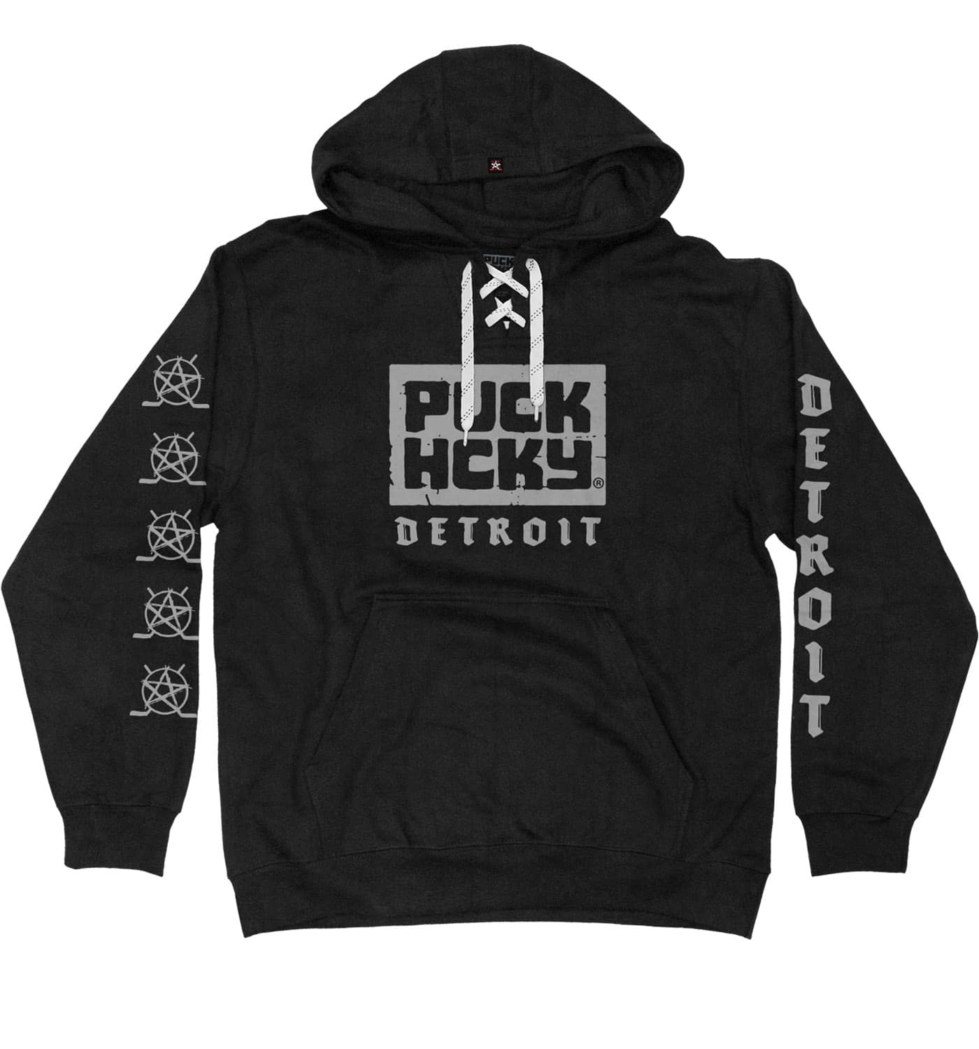PUCK HCKY 'DETROIT' laced pullover hockey hoodie in black
