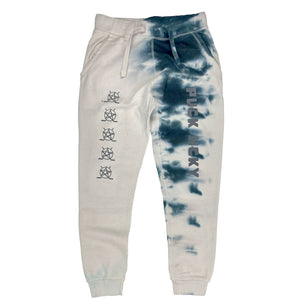PUCK HCKY 'EQUIPMENT HAZMAT' limited edition hockey joggers in bone with custom tie-dye front view