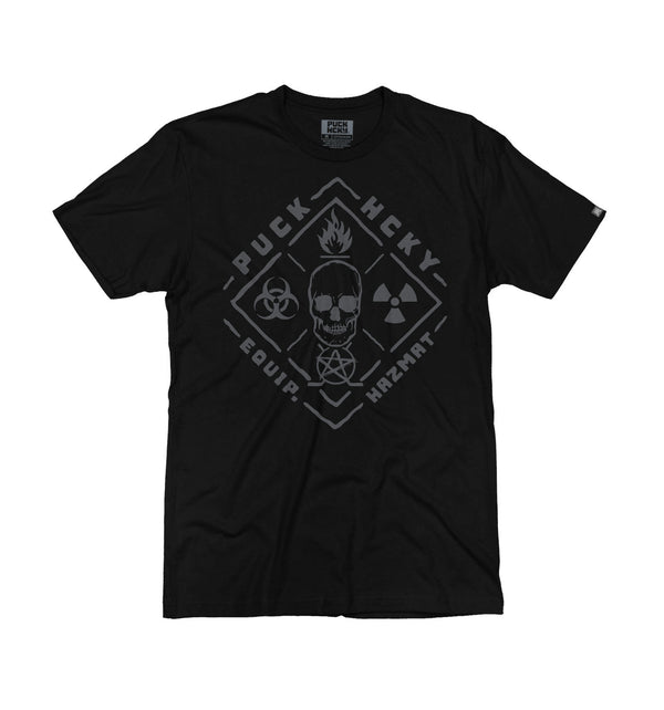 PUCK HCKY 'EQUIPMENT HAZMAT' short sleeve hockey t-shirt in black front view