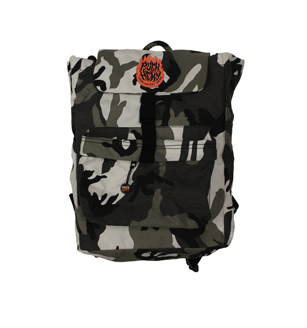 PUCK HCKY 'LAMP LIGHTERS UNION' hockey game-day travel pack in grey camo front view