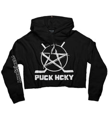 PUCK HCKY SKATE MARKS' women's pullover crop hockey hoodie in black