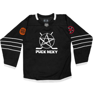 PUCK HCKY 'SKATE MARKS' hockey jersey in black and white